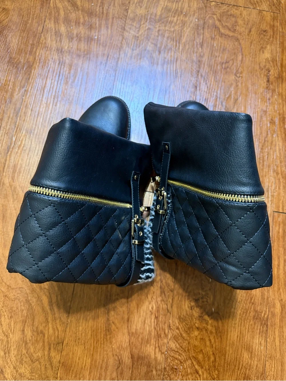 Quilted Over-the-Knee Women's Boots with Knit Cuff - Black